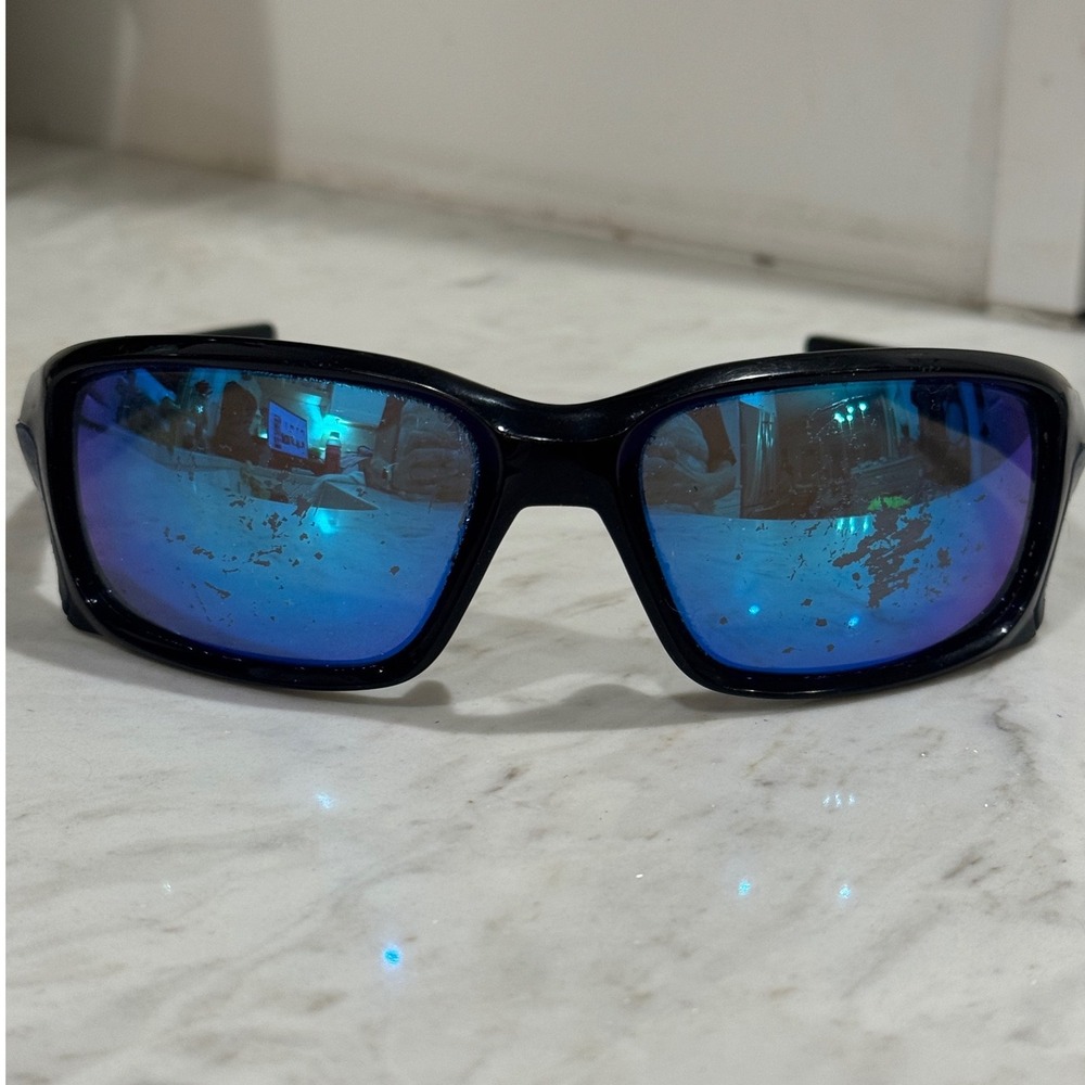 Oakley Fives Squared Sunglasses Mens Black Blue Iridium OO9238-04 Sport FLAW